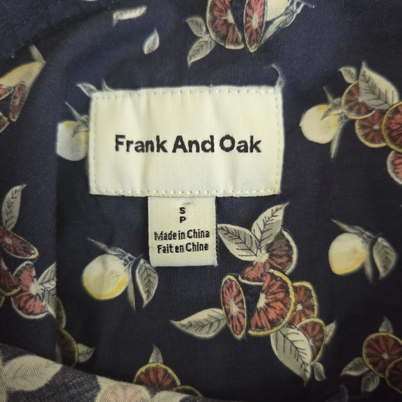 Frank & Oak Dark Blue Fruit Design Button-Down Shirt  Size Small - Picture 7 of 7